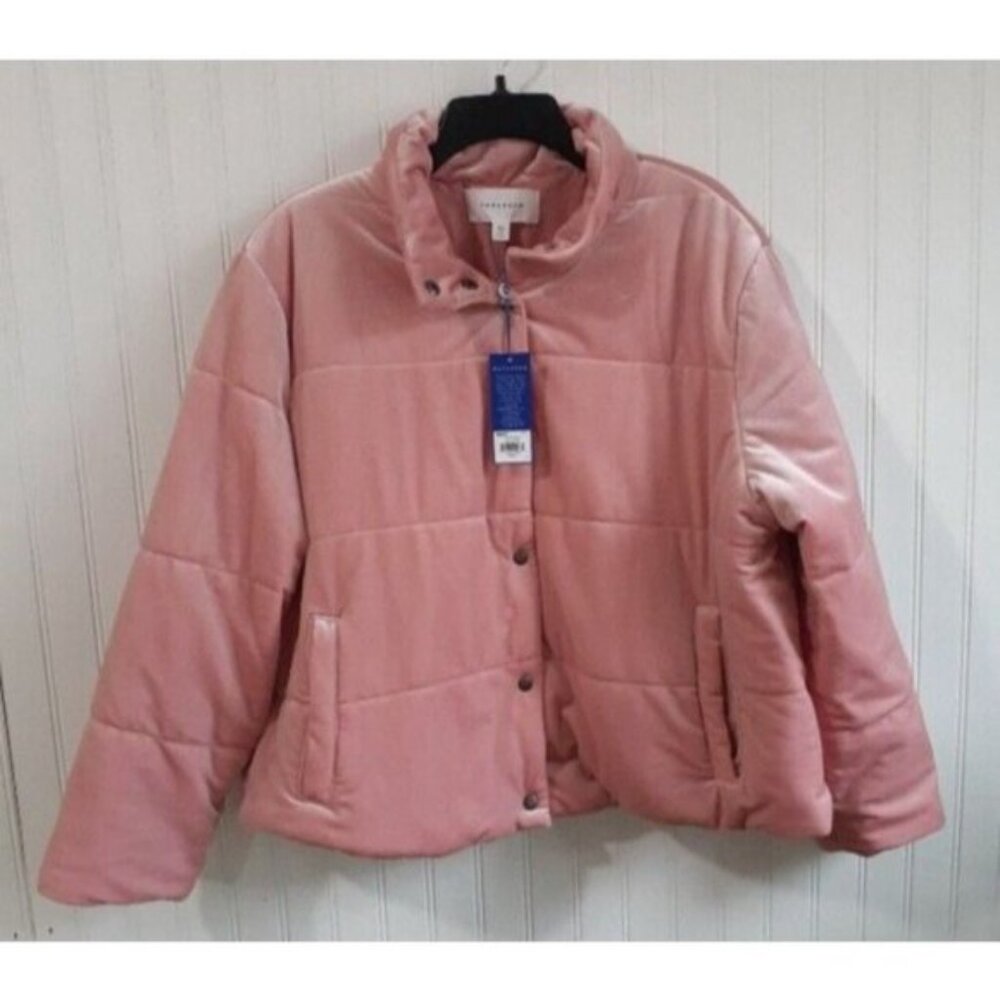 PopSugar Womens Size 1X‎ Pink Blush Snap Front Coat New Quilted Pockets Soft